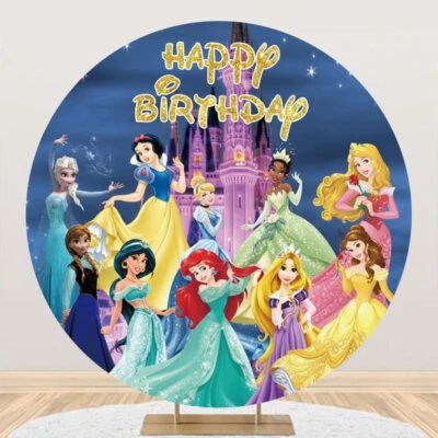 Round Backdrop Cover Cartoon Princesses Birthday Photo Background Studio Props - Image 1 of 4