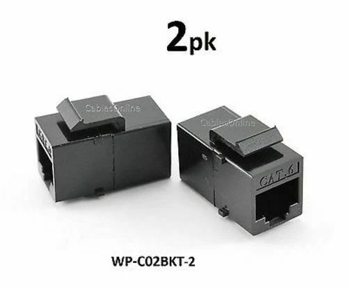 2-PACK CAT6 Female/Female RJ45 Ethernet Black Keystone Jack Coupler, WP-C02BKT-2 - Image 1 of 1