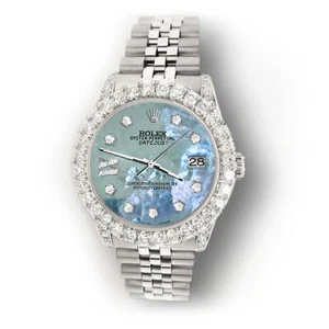 Rolex Datejust 31mm 2.95ct Bezel/Lugs/Tahitian Blue MOP Roman IX Star Dial Watch - Picture 1 of 8