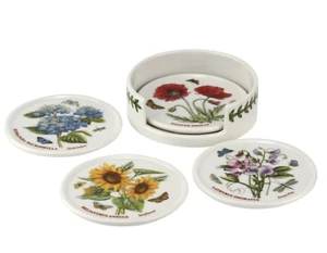 PORTMEIRION JARDÍN BOTÁNICO FLORES PORCELANA POSAVASOS 3.755" JUEGO DE 4 CON SOPORTE - Imagen 1 de 6