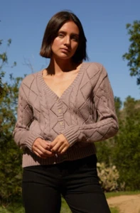 John Galt Women's OS Mauve Cable Knit Cardigan Brandy Melville Pacsun One Size - Picture 1 of 10
