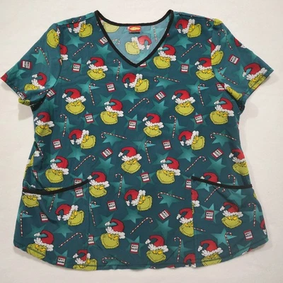 Dr. Seuss Women's Medical Scrub Top The Grinch Christmas Theme 2 Pockets. XL  - Image 1 of 4