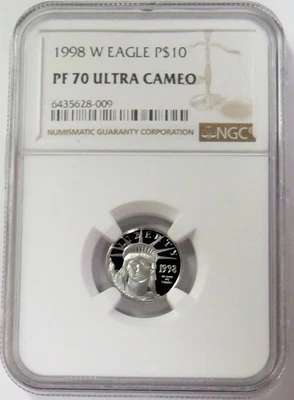 1998 W PLATINUM $10 AMERICAN EAGLE 1/10oz STATUE OF LIBERTY NGC PF 70 UC - Image 1 of 2