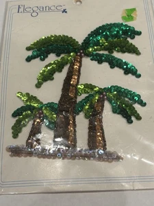 6” Trio Of Palm Trees Hand Made Sequin Sew Glue On Applique Patch Craft Vintage - Picture 1 of 3