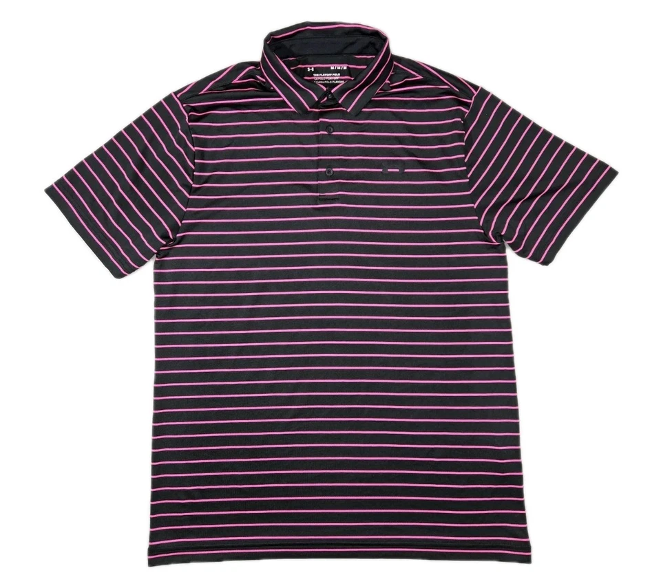 Camisa Polo Under Armour The Playoff Para Hombre Rayas Negra Rosa Mediana  Foto 1 de 4