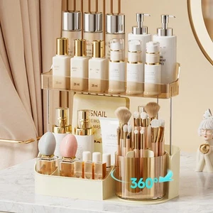 Rotating Makeup Organizer Countertop for Vanity with Brush Holder Large Capacity - Picture 1 of 7