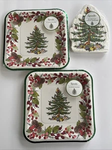 Spode Pinecone Disposable Paper Lunch Plates Square Christmas Party & Napkins - Picture 1 of 5
