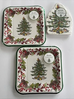 Spode Pinecone Disposable Paper Lunch Plates Square Christmas Party & Napkins - Image 1 of 4