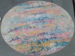 BLUE / ORANGE 6'-7" x 6'-7" Stained Rug, Reduced Price 1172780840 SEQ154M-7R - Picture 1 of 4