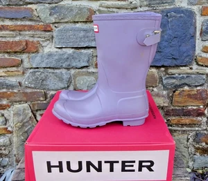 Hunter Womens Original Back Adjustable Short Lilac Wellingtons Size 6 Wellies - Picture 1 of 18