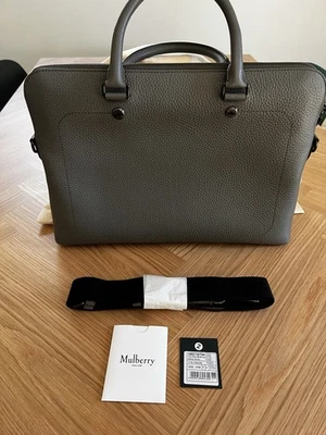 NUEVO MALETÍN Mulberry City Slim en cuero de grano pesado carbón Foto 1 de 4