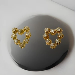 Charming Diamond 14 Kt Gold Heart, Earrings - Picture 1 of 8