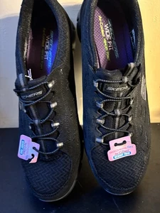 Damenschuhe Skechers SN22604W schwarz Slipper Bungee-Toe Größe 11 Weite NEU - Bild 1 von 7