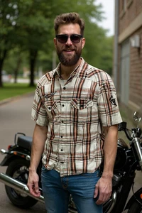 Camisa Harley-Davidson Genuina Motor Ropa Cuadros Abotonada Talla L - Imagen 1 de 8