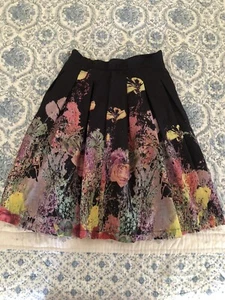 BEULAH BLACK HANDPAINTED FLORAL SKIRT SMALL CS8024 BACK ZIPPER 27 WAIST - Picture 1 of 12