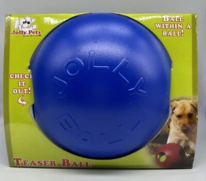 Jolly Pets Teaser Ball 8 inch Blue Hard Plastic plus Squeaker Toy for Dogs - Picture 1 of 5