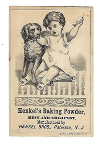 c1890's Victorian Trade Card Hinkel's Baking Powder, Girl & Dog, Paterson, NJ - Picture 1 of 2