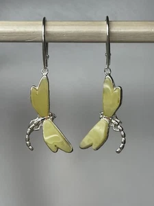 BALTIC AMBER Silver Earrings. Amber DRAGONFLY Earrings with Sterling Silver 925 - Picture 1 of 9