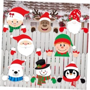 8 Pcs Christmas Fence Peeker Decorations Santa Claus Elk Snowman Elf Yard - Picture 1 of 8