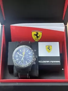 FERRARI FE-07-GUNFC Watch Scuderia Chronograph 45mm Black Dial Leather Belt Mens - Picture 1 of 2