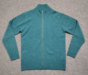 WoolOvers Full Zip 100% Lambswool Sweater Men's Medium Green Knit Mock Neck - Picture 1 of 9