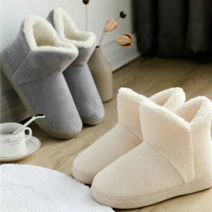 Women Men Fluffy Slippers Ankle Boots Furry Fleece Lined Flats Shoes Winter Warm - Picture 1 of 15