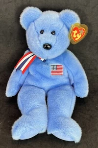 2002 Ty Beanie Buddies America Red Cross Blue Bear - 37cm - New With Tags - Picture 1 of 9