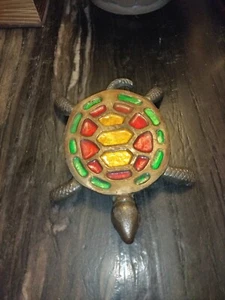 Vintage Turtle Shaped Trivet/ Hot Plate Coaster Cast iron Color Panels 60's 70's - Picture 1 of 10