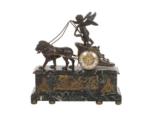 French Chariot Mantel Clock Directoire/ Empire Period 1795-1820 VERDE ANTICO!!! Cover