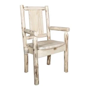 Montana Woodworks Wood Captain's Chair with Laser Engraved Pine Tree in Natural - Picture 1 of 10