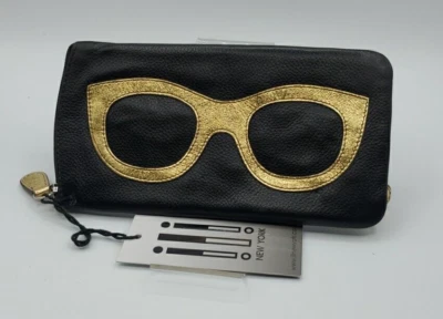 Estuche para gafas con cremallera adornado de cuero negro y dorado ili New York bolsillo nuevo con etiquetas Foto 1 de 2