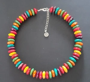 NECKLACE/CHOKER SUMMER FESTIVAL BOHO FUN COLOURS WOODEN BEADS HAND THREADED - Picture 1 of 1