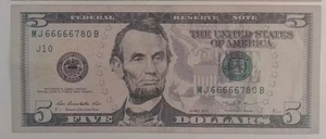 $5 2013 Federal Reserve Note Bill 5 Of A Kind Fancy Serial Number 6 - Picture 1 of 3