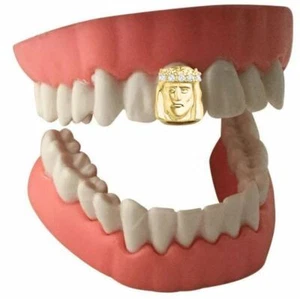 Custom 14K Gold Plated Single Front Tooth Jesus CZ Grillz Grill Cap + Mold Kit - Picture 1 of 3