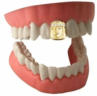 Custom 14K Gold Plated Single Front Tooth Jesus CZ Grillz Grill Cap + Mold Kit - Image 1 of 3