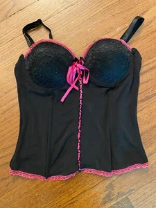 Native Intimates Bra Support Bustier Corset Black Hot Pink Lingerie Vday 34B - Picture 1 of 4