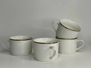 Linens-n-Things Fine Porcelain Coffee Mug Cups Lot 4 White Gold Rim - Picture 1 of 8