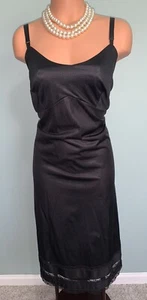 Vintage glänzend seidig Nylon Vollschlupf Nachthemd 2X 42 44 schwarz Boudoir Volup - Bild 1 von 7