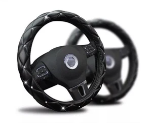 Car Steering Wheel Cover 38cm/15" Deluxe PU Leather Bling Diamond for Women Girl - Picture 1 of 10