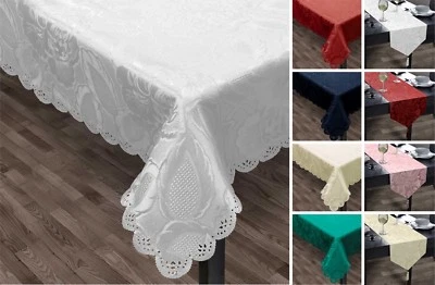 INTIMATES Rose Jacquard Table Linen Scallop Edged Floral Table Cloth Runner Napkins Mat