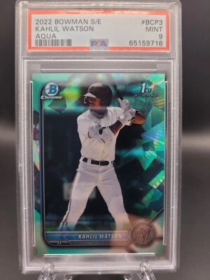 Kahlil Watson Bowman Sapphire Aqua /55 PSA 9 Miami Marlins Bowman 1st - Image 1 of 2