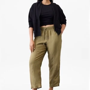 Athleta Leinenhose Damen M Retreat High Rise Ankle oliv Zweig grün Gummizug - Bild 1 von 12