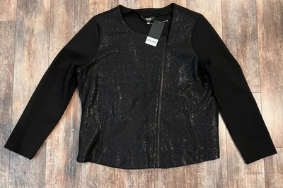 Slim Factor by Investments Women’s Sz L Black Zip Jacket, Shimmer Ponte Knit NWT - Image 1 of 4