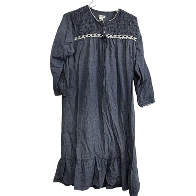 Fundamentals NIGHTGOWN Blue White Gingham Smocked Lace Ruffle Long - Image 1 of 4