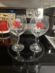 Pair Delirium Tremens Belgian Curved Stem Beer Glasses - Picture 1 of 8