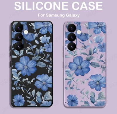 For Samsung S25 S24 S23 A17 A16 A55 A56 A35 A06 Blue Flower Silicone Case Cover - Image 1 of 4
