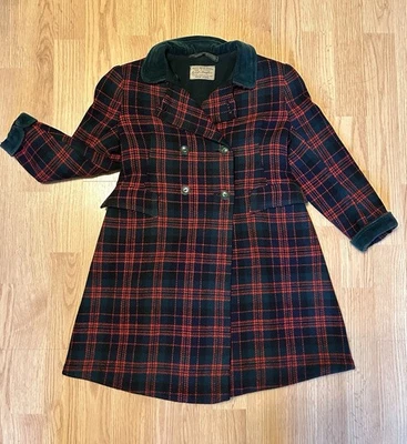 Abrigo de Lana Doble Pecho A Cuadros Lord & Taylor Niñas Años 60 Borde Terciopelo Talla 5? Foto 1 de 4