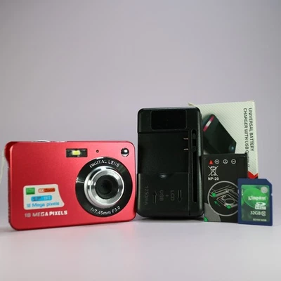 18.0MP Unbranded Compact Digital Camera Red Tested Full Working Set - Image 1 of 4