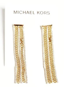 Michael Kors Precious Metal Plated Brass Pave Chain Earring 14k Gold Plating NWT - Picture 1 of 15