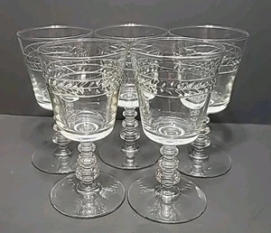 5 Vintage Libbey Rock Sharpe Bramble Clear Water Glasses Goblets 6 3/8" - Picture 1 of 6